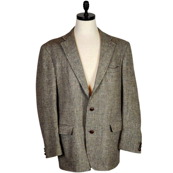 Orvis Harris Tweed Blazer 42R Brown Houndstooth Wool Jacket USA Made - Picture 1 of 13